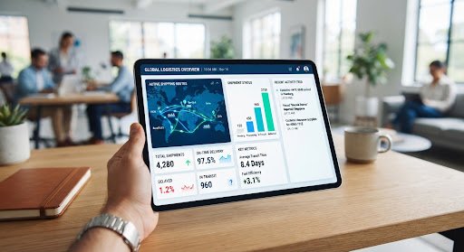Digital logistics dashboard on a tablet