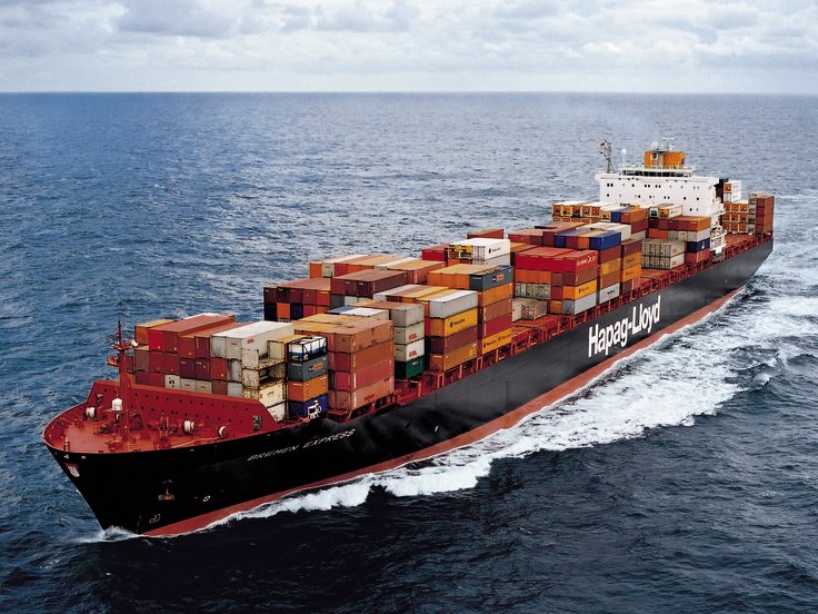 Ocean container ship crossing open water